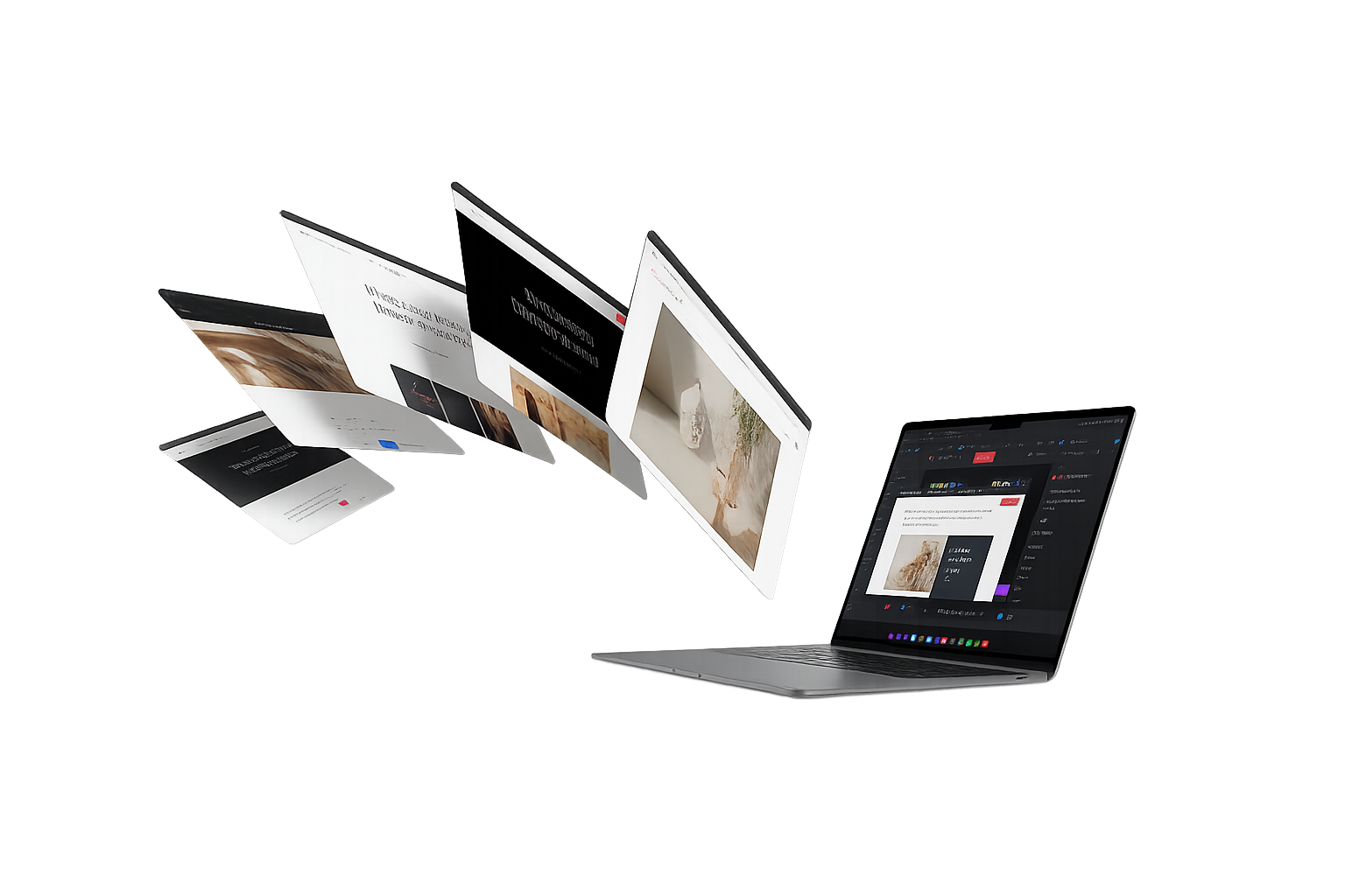 Pages de sites web WordPress en perspective sur ordinateur et tablette